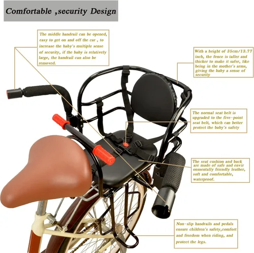 Miniatura 4 de Asiento de bicicleta para niños, asiento trasero de bicicleta de bebé, asiento trasero para niños, soporte de seguridad para bicicleta de adulto