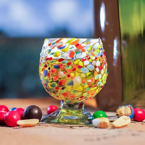 Miniatura 3 de Auténticos vasos de chupito soplados a mano de tequila mexicano - Juego de 4-2 onzas - Mini snifters de vidrio - Base pesada - Coñac (Confeti)