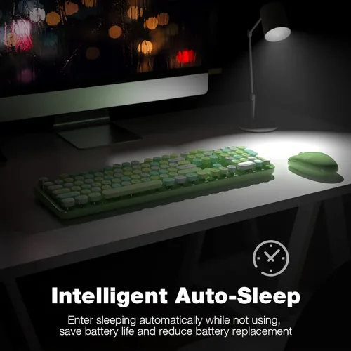 Miniatura 167 de KNOWSQT Combo de teclado y ratón inalámbrico, teclados lindos de tamaño completo estilo máquina de escribir 2.4G azul colorido - receptor USB Plug