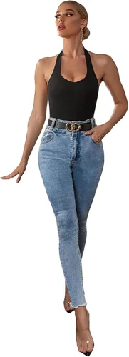 Miniatura 5 de SheIn Camiseta sin mangas con cuello halter para mujer, estilo casual, de punto acanalado