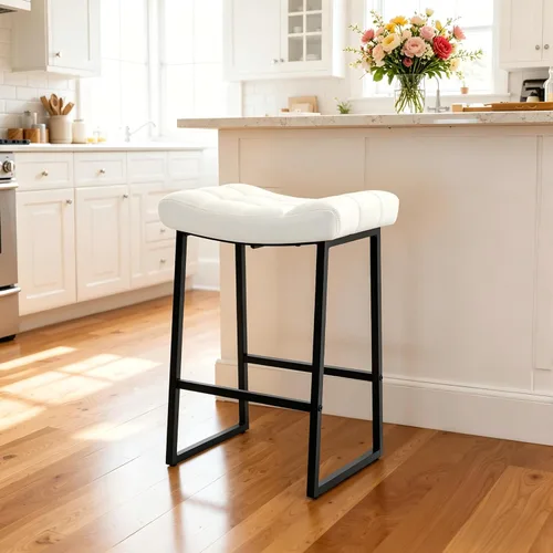 Miniatura 22 de RNKSFX Taburete de bar moderno negro para encimera de cocina sin respaldo de altura de mostrador con asiento tapizado de piel sintética y marco