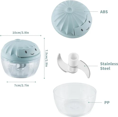 Miniatura 5 de Picador de ajo, mini picador manual de alimentos para cocina, cebolla, trituradora de ajo, picadora de ajo, azul, 5.4 fl oz