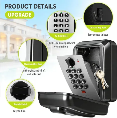 Miniatura 3 de BKNOOU Caja de bloqueo de llave resistente e impermeable para exteriores, caja de bloqueo de pared de gran capacidad para llaves con código, caja