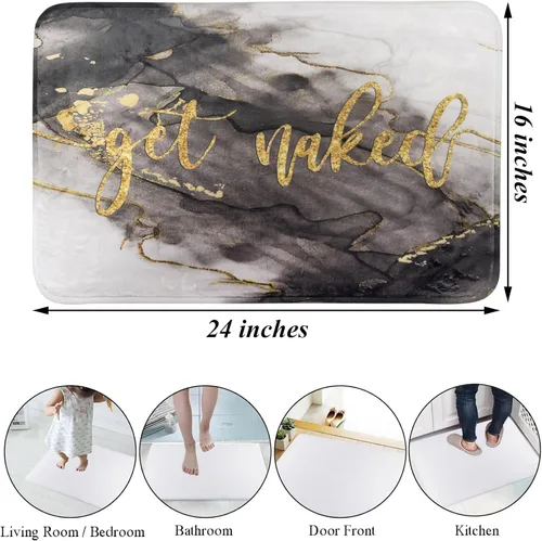 Miniatura 2 de LB Alfombra de baño de mármol negro y dorado, con cita divertida, antideslizante, diseño geométrico abstracto, tapete de espuma viscoelástica, súper