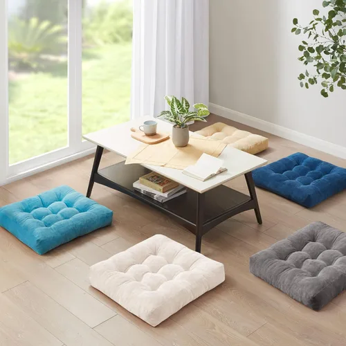 Miniatura 131 de Juego de 2 almohadas de suelo de meditación, almohadas cuadradas grandes para adultos, cojín de pana copetuda para sala de estar de tatami, gris, 22