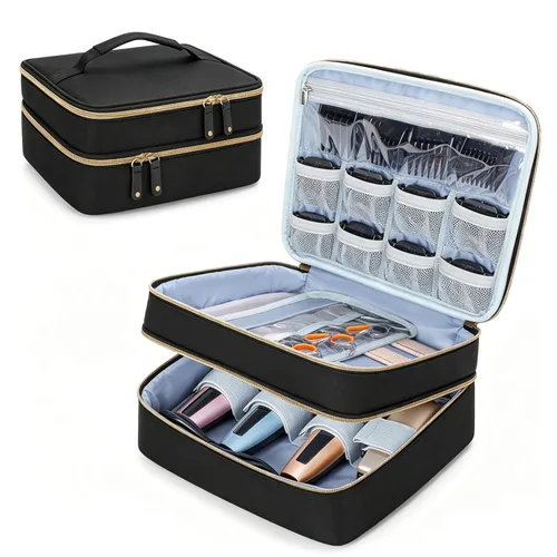 CURMIO Estuche de transporte de viaje para cortapelos de doble capa, organizador de suministros de peluquería, bolsa de almacenamiento compatible