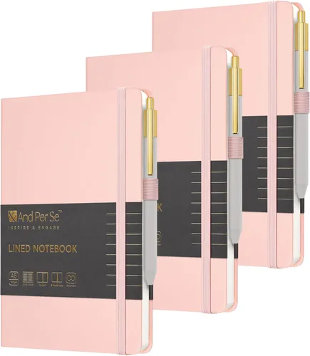 Miniatura 31 de &And Per Se Juego de diario y bolígrafo forrados, cuaderno A5 de tapa dura de cuero con bolígrafo y juego de papelería, 160 páginas de 3.53 oz/m²