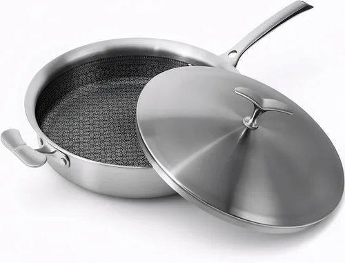 Miniatura 10 de Sartén antiadherente de acero inoxidable con tapa, sin PFOA Induction Compatible Oven & Dishwasher Safe Stay Cool Handle Versatile for All