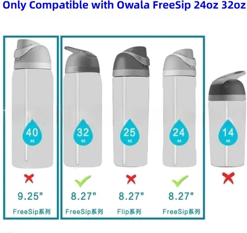 Miniatura 2 de Paquete de 6 popotes de repuesto para botella de agua Owala FreeSip de 24 onzas / 32 onzas, popotes reutilizables sin BPA transparentes con cepillo