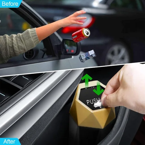Miniatura 7 de Cubo de basura para automóvil con tapa, mini cubo de basura portátil para automóvil, pequeño diseño de diamante a prueba de fugas, contenedores