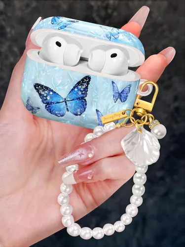 Miniatura 38 de Funda para AirPods Pro/Pro 2 con llavero de perlas, diseño de concha con purpurina para niñas, bonita y elegante funda Kawaii para Apple