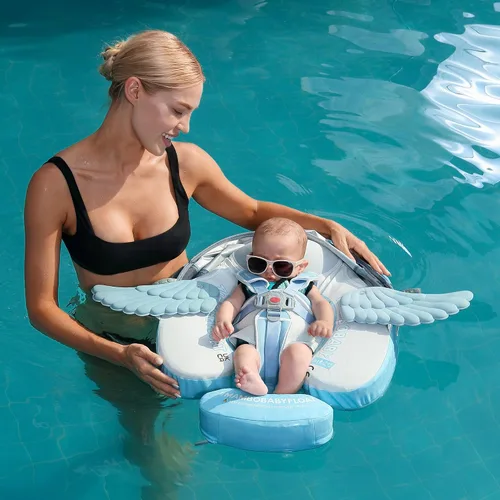 Miniatura 4 de Mambobaby Flotador con Cola para Bebé con Toldo, Flotador de Piscina Infantil, Entrenador de Natación para Bebés, Flotador de Agua sin Aire, Ángel