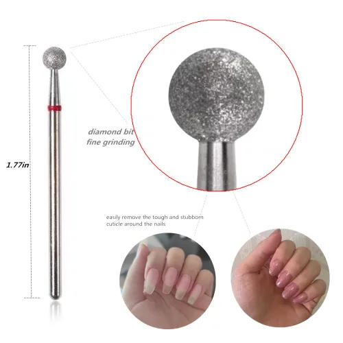Miniatura 3 de SQULIGT 6 brocas de uñas, cabeza esférica de 3/32 pulgadas, para máquina de limas de uñas eléctrica, adecuadas para manicura acrílica, pedicura
