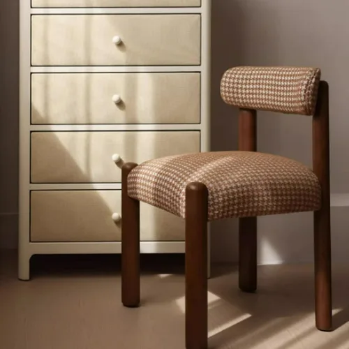 Miniatura 8 de Silla de cocina tapizada de lino, sillas de comedor retro con patas de madera, silla de asientos acolchados para comedor, dormitorio, sala de estar