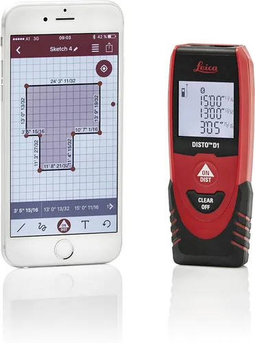 Miniatura 5 de Leica DISTO D1 Medidor de distancia láser de 120 pies con Bluetooth 4.0, negro/rojo