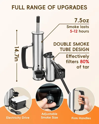 Miniatura 6 de Generador de humo frío para cualquier parrilla, tubo ahumador de acero inoxidable 304, tubo doble para cortar alquitrán para un sabor no graso