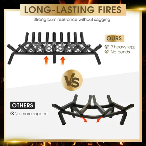 Miniatura 6 de G GOOD GAIN Rejilla para chimenea con retenedor de brasas, de 15.5" de hierro fundido resistente para interiores, chimenea, hogar, estufa de leña