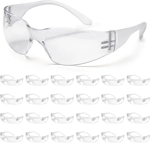 ATERET 24 pares de gafas de seguridad, policarbonato resistente a los arañazos ANSI Z87.1, lente resistente a los impactos Claro
