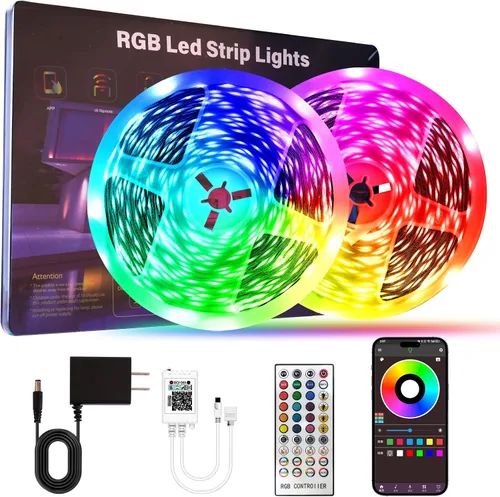 Miniatura 9 de Luces LED de 100 pies para dormitorio, con control remoto infrarrojo de 44 teclas y aplicación Bluetooth, tiras de luces LED inteligentes, tira