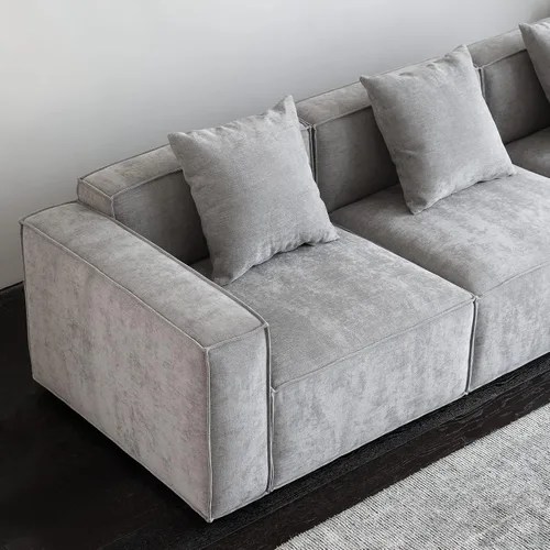 Miniatura 8 de Acanva Juego de Sofá Seccional Modular de Lujo para Sala de Estar, Sofá de Estilo Moderno Minimalista con Otomana y Chaise, Forma de L, Gris