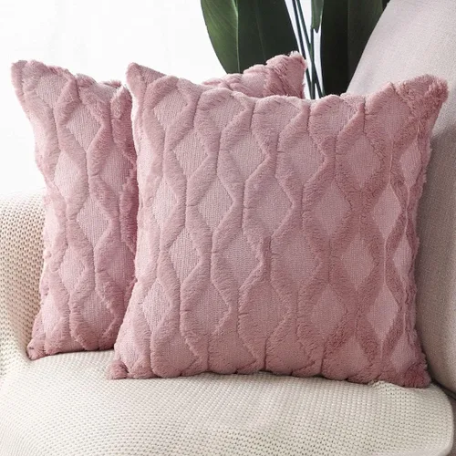 Miniatura 12 de MADIZZ Juego de 2 fundas de almohada decorativas de terciopelo de lana corta de poliéster suave de 22 x 22 pulgadas, fundas de cojín cuadradas beige