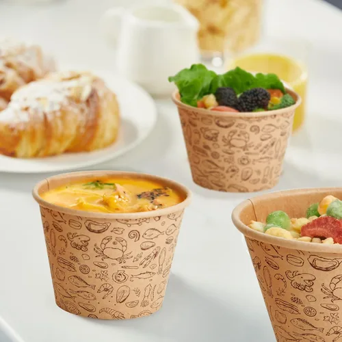 Miniatura 3 de LITOPAK Paquete de 50 recipientes de papel de 12 onzas con tapas ventiladas, vasos de papel kraft para alimentos, recipientes de sopa con tapas