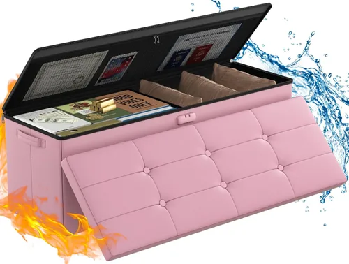 Miniatura 15 de ENGPOW Banco Otomán de Almacenamiento, Banco Plegable Ignífugo con Cerradura, 30 Pulgadas Cofre de Almacenamiento Resistente al Fuego y Agua