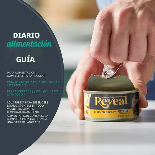 Miniatura 4 de Reveal Fish & Chicken - Paquete variado de comida húmeda para gatos en caldo, paquete de 12, 3 sabores, proteínas, ingredientes limitados, sin