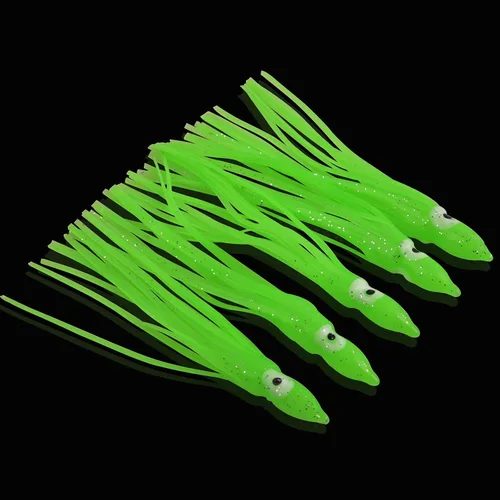 Miniatura 5 de Faldas de calamar de pesca, señuelos de pulpo, señuelos de pesca de plástico suave, cebo de calamar para agua salada, lubina, trucha de salmón Verde
