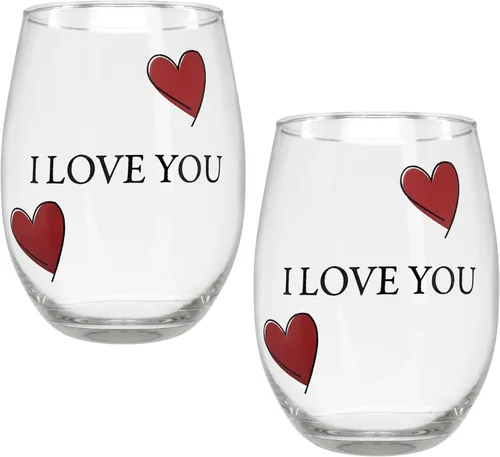 Miniatura 10 de BANBERRY DESIGNS Lover's - Juego de 2 copas de vino sin tallo "Love You More" con corazones decorativos, copas de vino románticas para él