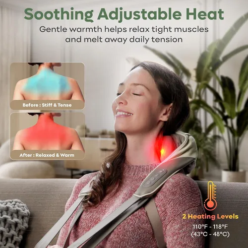 Miniatura 3 de adomii Masajeador inalámbrico de cuello y hombros con calor, masajeador Shiatsu de cuello y espalda, masajeador de espalda 4D para cuello, hombros