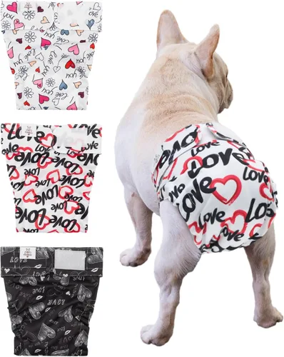 CuteBone Pañales lavables para perras, sin agujero en la cola, paquete de 3 pantalones de entrenamiento para cachorros WWD03M