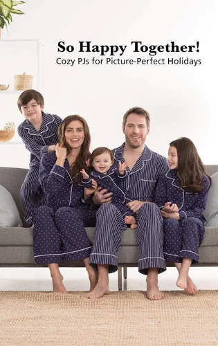Miniatura 2 de PajamaGram Pijama familiar de algodón suave pijamas a juego patrones burdeos y azul marino