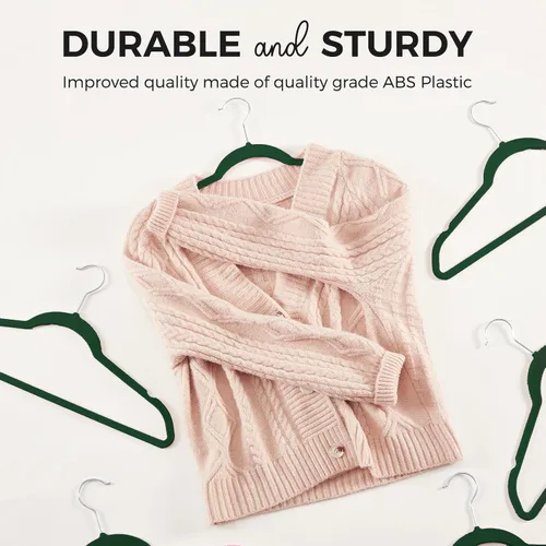 Miniatura 3 de HOUSE DAY Perchas de Terciopelo Premium Paquete de 50, Perchas de Fieltro Flocado Antideslizantes, Colgador de Ropa Resistente con Gancho Giratorio