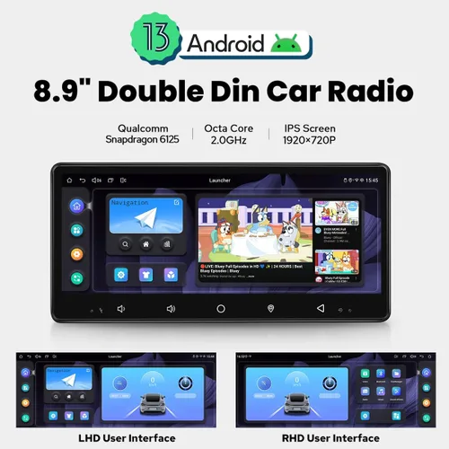 Miniatura 2 de Joying 8.9 "radio doble DIN con Carplay y Android Auto, 4GB+64GB Android 13 unidad principal pantalla táctil estéreo del coche con AM/FM