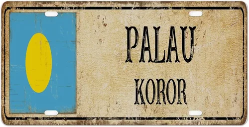 Placa frontal vintage de Palau Koror City decorativa de metal para automóvil, placa de matrícula de aluminio con bandera nacional de Palau, recuerdo