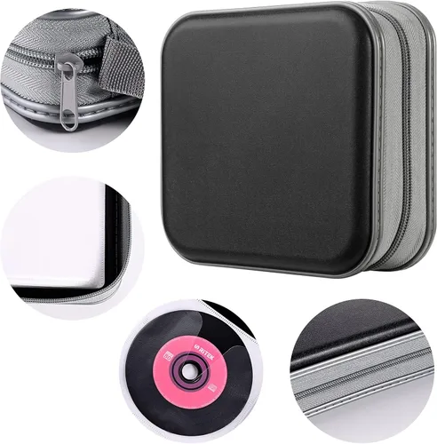 Miniatura 3 de LIOVODE Funda para DVD, estuche portátil para CD de 48 capacidades, almacenamiento de CD de plástico duro, organizador de cartera de DVD para Negro