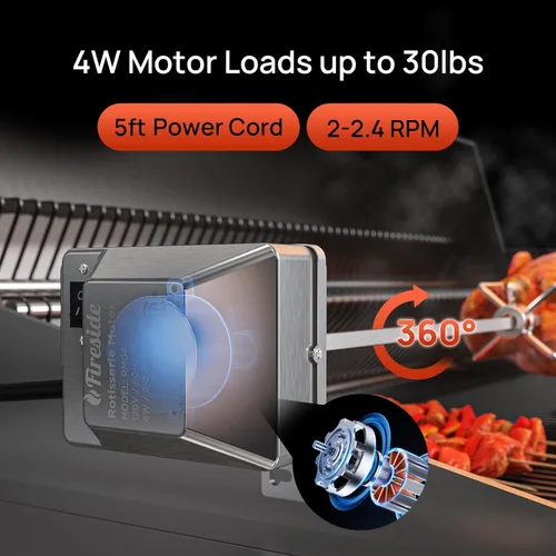 Miniatura 2 de TURBRO Kit de Asador de Acero Inoxidable para Parrillas de Gas con Caja de Cocción de hasta 39'' - Incluye Motor Eléctrico de 4W, Varilla de Asador