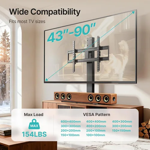 Miniatura 2 de Pegzone Soporte universal para TV giratorio de 43 a 90 pulgadas, soporta 154 libras, soporte de mesa grande de altura ajustable, VESA MAX 23.622 x