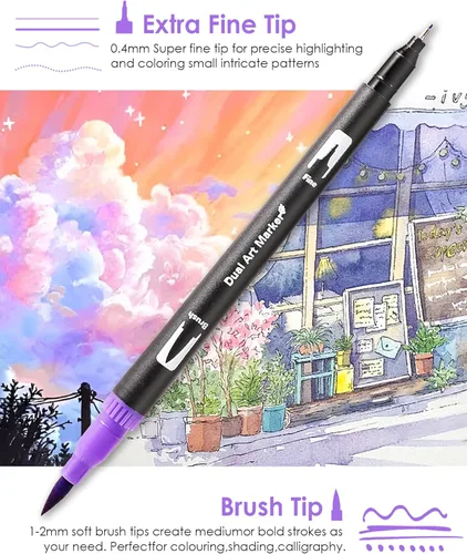 Miniatura 2 de TOSHARE Marcadores de acuarela de 36 colores y punta fina de doble punta para libros de colorear para adultos, bolígrafos de pintura sin sangrado