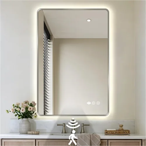 Miniatura 31 de Espejo LED Negro para Baño, 32"x24" Espejo de Baño Inteligente con Luces, Sensor de Movimiento, Antivaho, Regulable Sin Escalones y 3