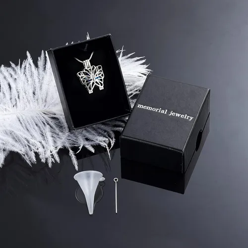Miniatura 7 de Collar de urna de mariposa para cenizas, colgante de mariposa, collar de recuerdo de cremación para mujer Personalizar