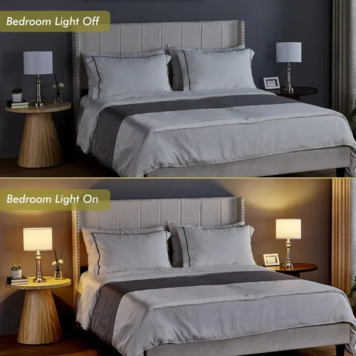 Miniatura 4 de Lámparas de mesa para sala de estar, juego de 2 lámparas modernas para dormitorio con base de metal de níquel, pantallas redondas blancas