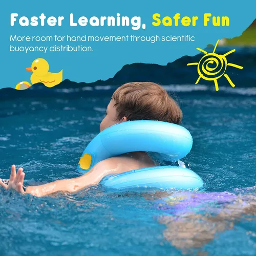 Miniatura 3 de Chaleco de natación para niños de 3 a 6 años, 7 a 14 años, flotadores inflables portátiles con doble bolsa de aire y hebilla de seguridad ajustable