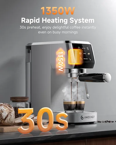Miniatura 5 de AMZCHEF Cafetera de café espresso de 51 mm 20 bares – Cafetera profesional con espumador de leche, cafetera de espresso compacta de acero inoxidable