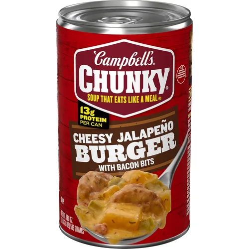 Campbell’s Chunky - Sopa en lata de hamburguesa con jalapeño y queso con trozos de tocino, lata de 18.8 oz