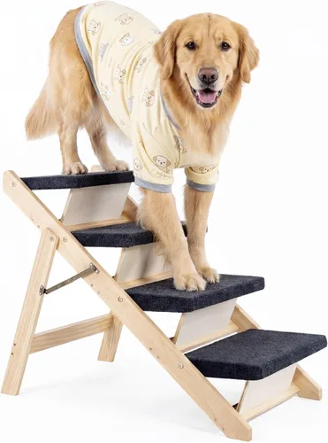 Miniatura 10 de MEWANG Escaleras y rampa de madera para perros y gatos pequeños/medianos, mascotas mayores – 3 en 1, plegable, portátil, escalera antideslizante 3