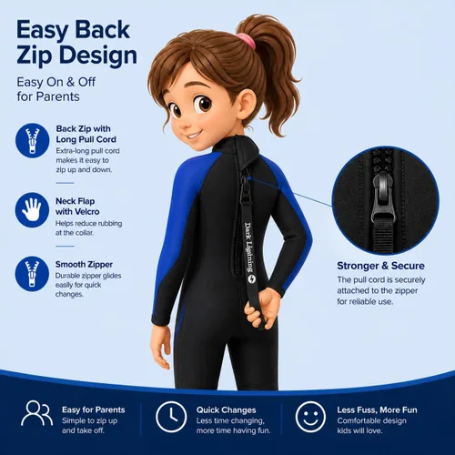 Miniatura 3 de Dark Lightning - Traje de neopreno térmico para niños de 3/2 mm para niños y niñas, traje de baño térmico de neopreno, traje de baño de una pieza