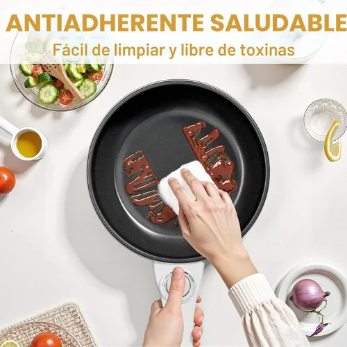 Miniatura 5 de Dezin Olla Caliente Eléctrica Mejorada, Sartén Antiadherente, Olla Eléctrica Rápida para Fideos, Olla Caliente Portátil Mini de 1.5L para Bistec
