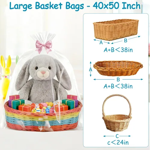 Miniatura 3 de Bolsas de celofán extra grandes de 40 x 50 pulgadas, 12 unidades de celofán de 0.110 in de grosor para cestas de regalo, bolsas de plástico